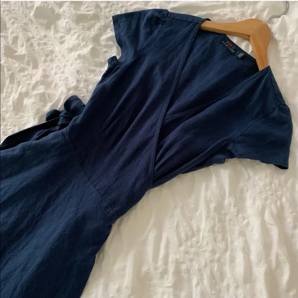 New Ralph Lauren Maxi Linen Navy Long Dress - Picture 3 of 16